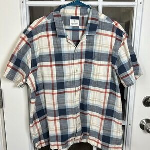 Mutual‎ Weave Men's Plaid Short Sleeve Button Down Shirt XXL Navy Red Plaid